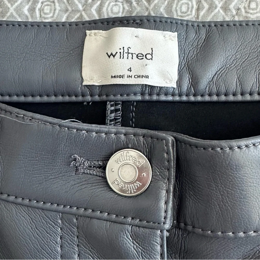 WILFRED Aritzia The Melina Pant High Waist Vegan Leather Pants Gray Charcoal 4